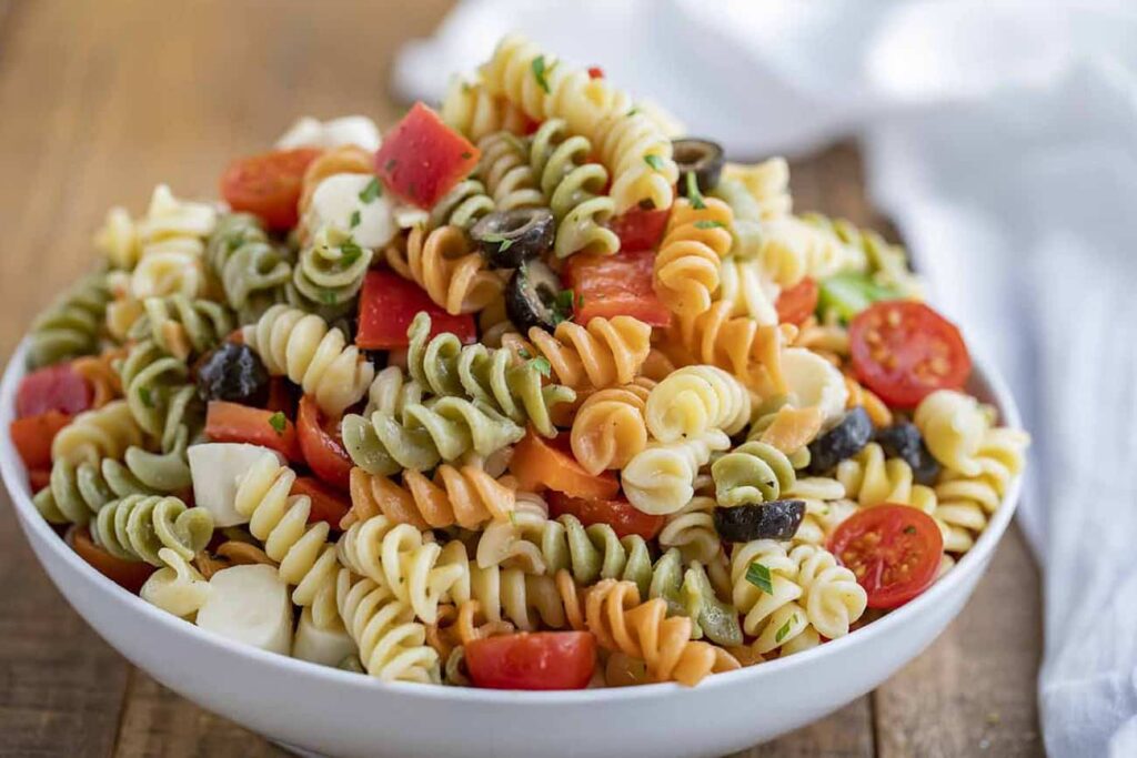 Pasta Salad Leftover With All Ingredients Mixed